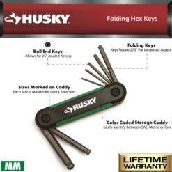 Husky Ball End Folding Hex Key (9-Pieces SAE And 8-Pieces MM) -Husky Shop husky hex key sets hbefhksm17pc 06 a0 1000