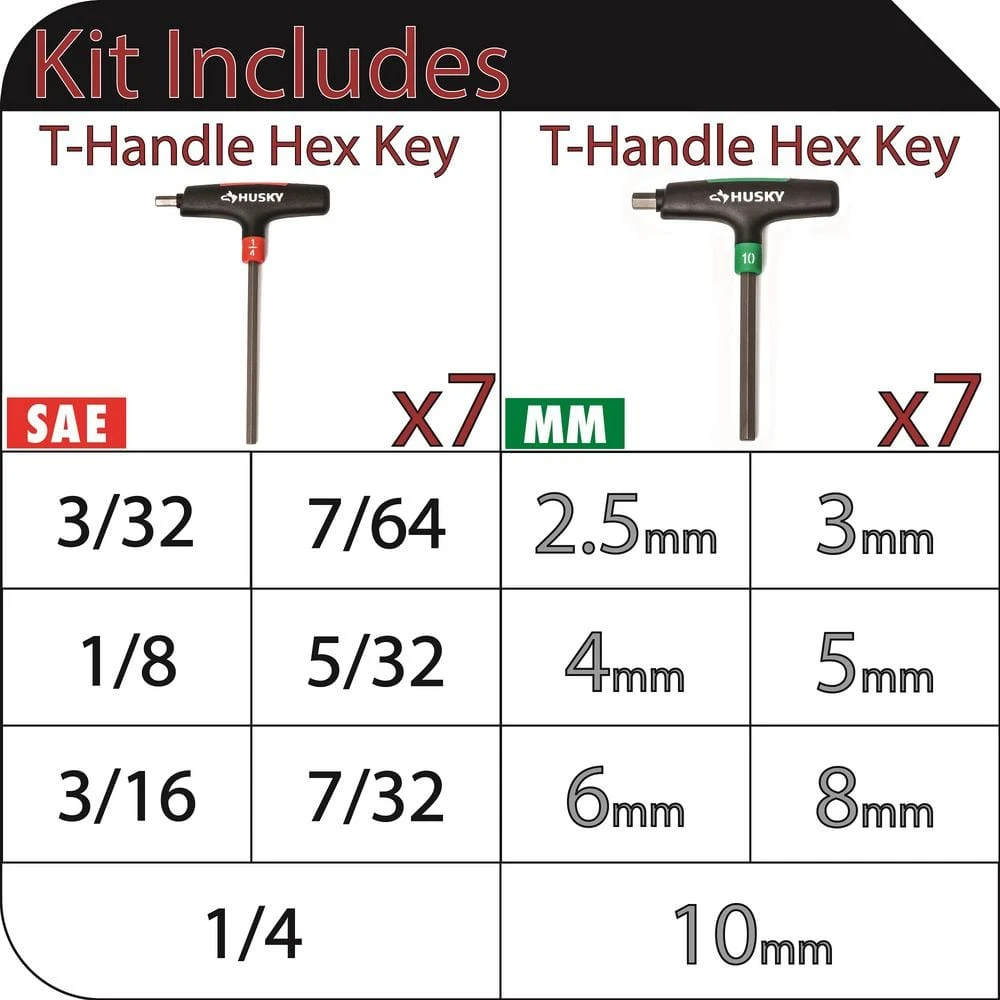 Husky 14-Piece T-Handle SAE & MM Hex Key Set 2 Husky 14-Piece T-Handle SAE & MM Hex Key Set - Image 2