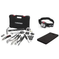Husky 60-Piece Home Repair Tool Set Bundled With Headlamp And Knee Pad