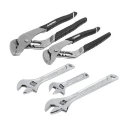 Husky 3-Piece, Adjustable Wrench Set And 2-Piece Groove Joint Pliers Set