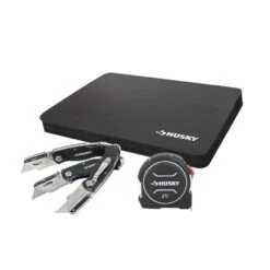 Husky Layout Set - 25 Ft. Tape Measure, 3-Pack Folding Utility Knife Set(Lock-Back/Textured Grip) And Kneeling Pad