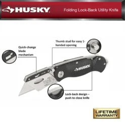 Husky Layout Set - 25 Ft. Tape Measure, 3-Pack Folding Utility Knife Set(Lock-Back/Textured Grip) And Kneeling Pad -Husky Shop husky home tool kits 90971 77 1000