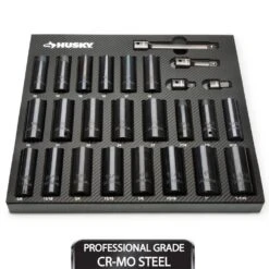 Husky 1/2 In. Drive SAE/Metric Deep Impact Socket Set In EVA Foam (26-Piece)