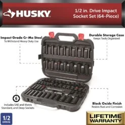 Husky 1/2 In. Drive SAE/Metric 6-Point Impact Socket Set (64-Piece) -Husky Shop husky impact socket sets h64imps a0 1000