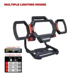 Husky 10,000 Lumen Three-Head Hybrid LED Work Light With Rechargeable Battery -Husky Shop husky jobsite lighting 7903801012 44 1000