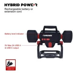 Husky 10,000 Lumen Three-Head Hybrid LED Work Light With Rechargeable Battery -Husky Shop husky jobsite lighting 7903801012 4f 1000