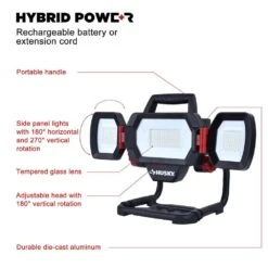 Husky 10,000 Lumen Three-Head Hybrid LED Work Light With Rechargeable Battery -Husky Shop husky jobsite lighting 7903801012 c3 1000