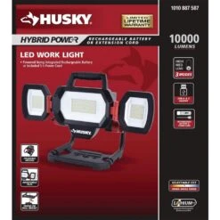 Husky 10,000 Lumen Three-Head Hybrid LED Work Light With Rechargeable Battery -Husky Shop husky jobsite lighting 7903801012 d4 1000
