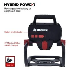 Husky 6,000 Lumen Hybrid LED Work Light With Rechargeable Battery -Husky Shop husky jobsite lighting 7903802012 4f 1000