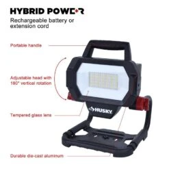 Husky 6,000 Lumen Hybrid LED Work Light With Rechargeable Battery -Husky Shop husky jobsite lighting 7903802012 c3 1000