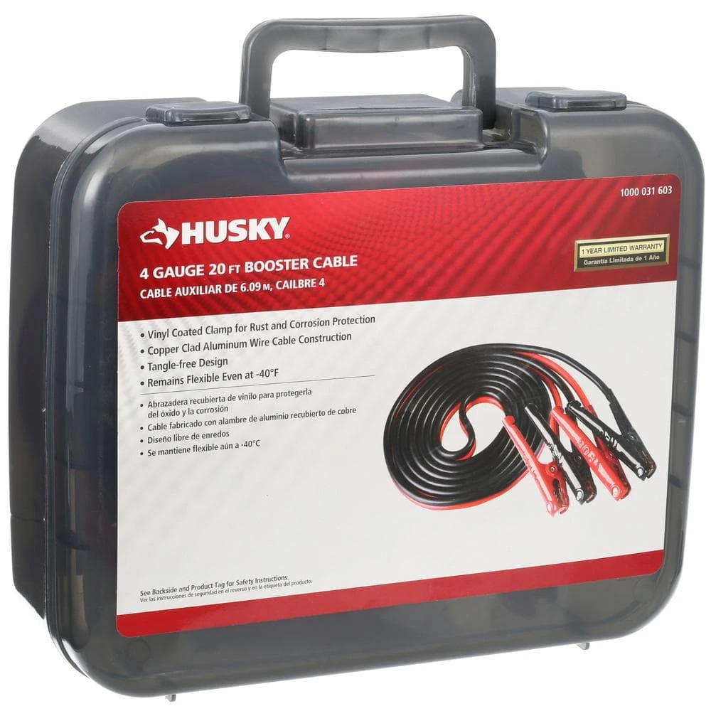 Husky 20 Ft. 4-Gauge UL Booster Cable 1 Husky 20 Ft. 4-Gauge UL Booster Cable