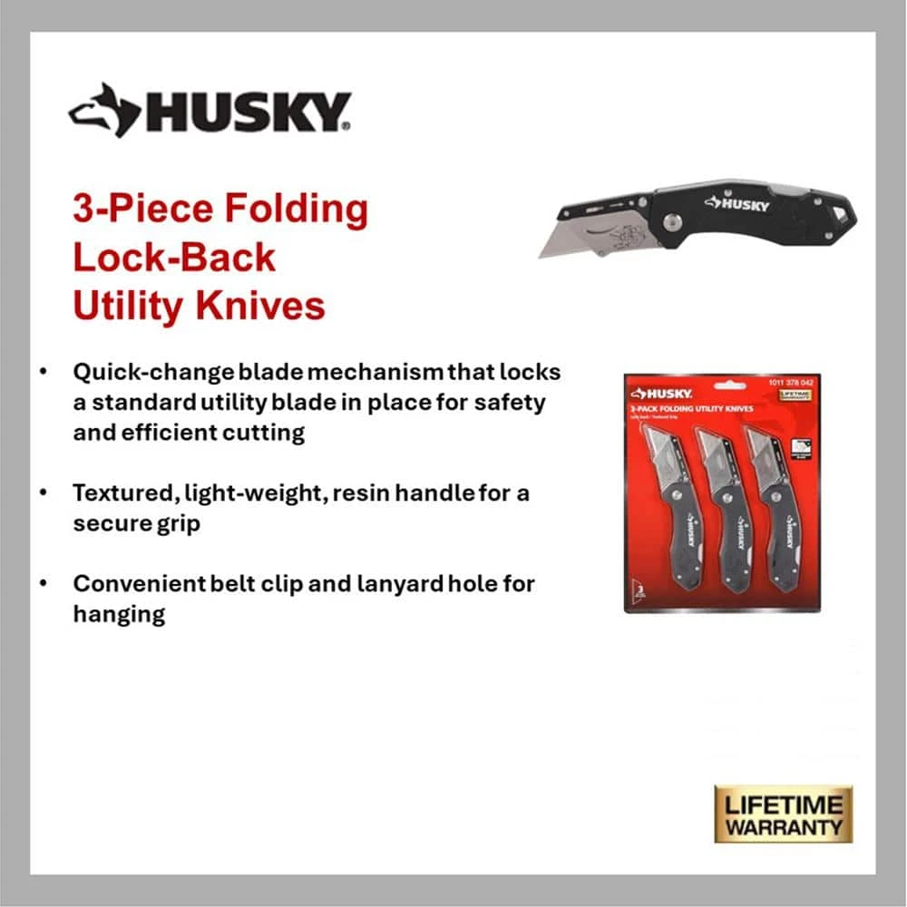 HUSKY 3-PACK FOLDING LOCK-BACK Utility Knife 3 HUSKY 3-PACK FOLDING LOCK-BACK Utility Knife - Image 3