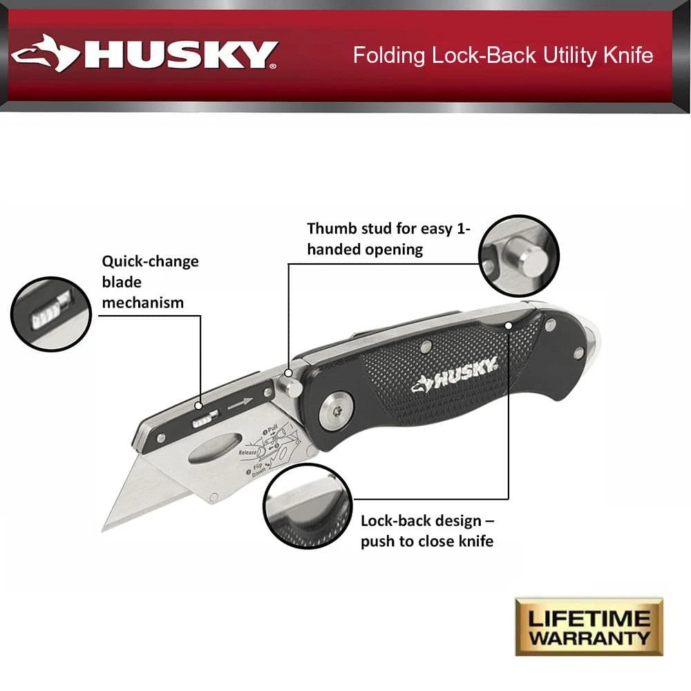 Husky Folding Lock-Back Utility Knife (3-Pack) 2 Husky Folding Lock-Back Utility Knife (3-Pack) - Image 2