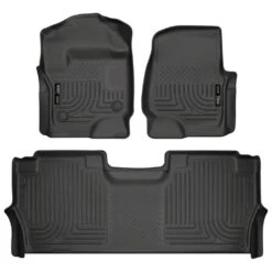 Front And 2nd Seat Floor Liners Fits 2017-19 Ford F-250/F-350 Crew Cab With Factory Storage Box