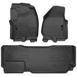Front & 2nd Seat Floor Liners Fits 12-16 F250 Supercab With Foot Rest