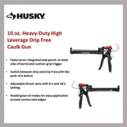 Husky 10 Oz. Heavy-Duty High Leverage Drip Free Caulk Gun -Husky Shop husky manual caulk guns 19pt0902 40 1000
