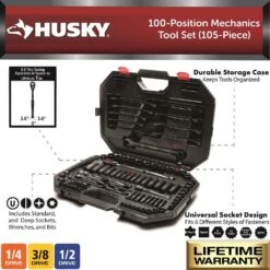 Husky 1/4 In., 3/8 In. And 1/2 In. Drive 100-Position Universal SAE And Metric Mechanics Tool Set (105-Piece) 13 Husky 1/4 In., 3/8 In. And 1/2 In. Drive 100-Position Universal SAE And Metric Mechanics Tool Set (105-Piece) -Husky Shop husky mechanics tool sets h100105mtsn 40 1000