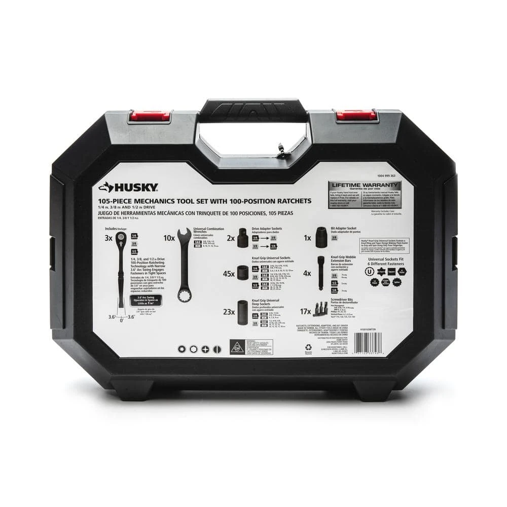 Husky 1/4 In., 3/8 In. And 1/2 In. Drive 100-Position Universal SAE And Metric Mechanics Tool Set (105-Piece) 9 Husky 1/4 In., 3/8 In. And 1/2 In. Drive 100-Position Universal SAE And Metric Mechanics Tool Set (105-Piece) - Image 9
