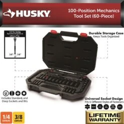 Husky 3/8 In. Drive 100-Position Universal SAE And Metric Mechanics Tool Set (60-Piece) 13 Husky 3/8 In. Drive 100-Position Universal SAE And Metric Mechanics Tool Set (60-Piece) -Husky Shop husky mechanics tool sets h10060mtsrm 40 1000