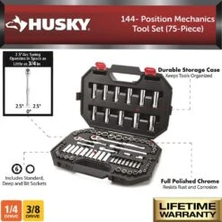 Husky 144-Tooth Mechanics Tool Set (75-Piece) -Husky Shop husky mechanics tool sets h14475mts 40 1000