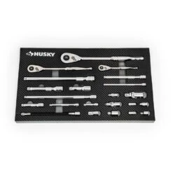 Husky 1/4 In., 3/8 In. And 1/2 In. 144-Position Ratchet And Accessory Set In EVA (22-Piece)