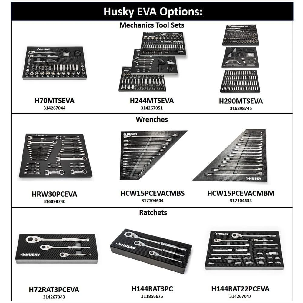 Husky 1/4 In., 3/8 In. And 1/2 In. Drive Mechanics Tool Set With Impact Sockets And EVA Storage Trays (370-Piece) 6 Husky 1/4 In., 3/8 In. And 1/2 In. Drive Mechanics Tool Set With Impact Sockets And EVA Storage Trays (370-Piece) - Image 6