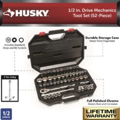 Husky 1/2 In. Drive Mechanics Tool Set (52-Piece) -Husky Shop husky mechanics tool sets h52mts2d 40 1000