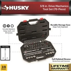 Husky 3/8 In. Drive Mechanics Tool Set (70-Piece) -Husky Shop husky mechanics tool sets h70mts3d 40 1000
