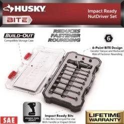 Husky BITE SAE Impact Ready Interchangeable Nut Driver Set With Cushion-Grip Handle (10-Piece) -Husky Shop husky nut driver sets hbnd10pcs 1d 1000