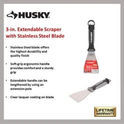 Husky 3 In. Flat Extendable Scraper With Stainless Steel Blade -Husky Shop husky paint scrapers 90985 66 1000