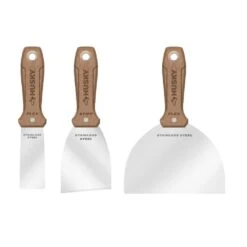 Husky 3-Pack Wooden Handle Putty Knife And Scraper Set With Stainless Steel Blade