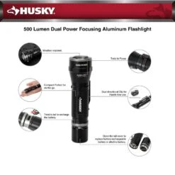 Husky 500-Lumens Dual Power Focusing Aluminum Flashlight -Husky Shop husky pen lights 91309 76 1000