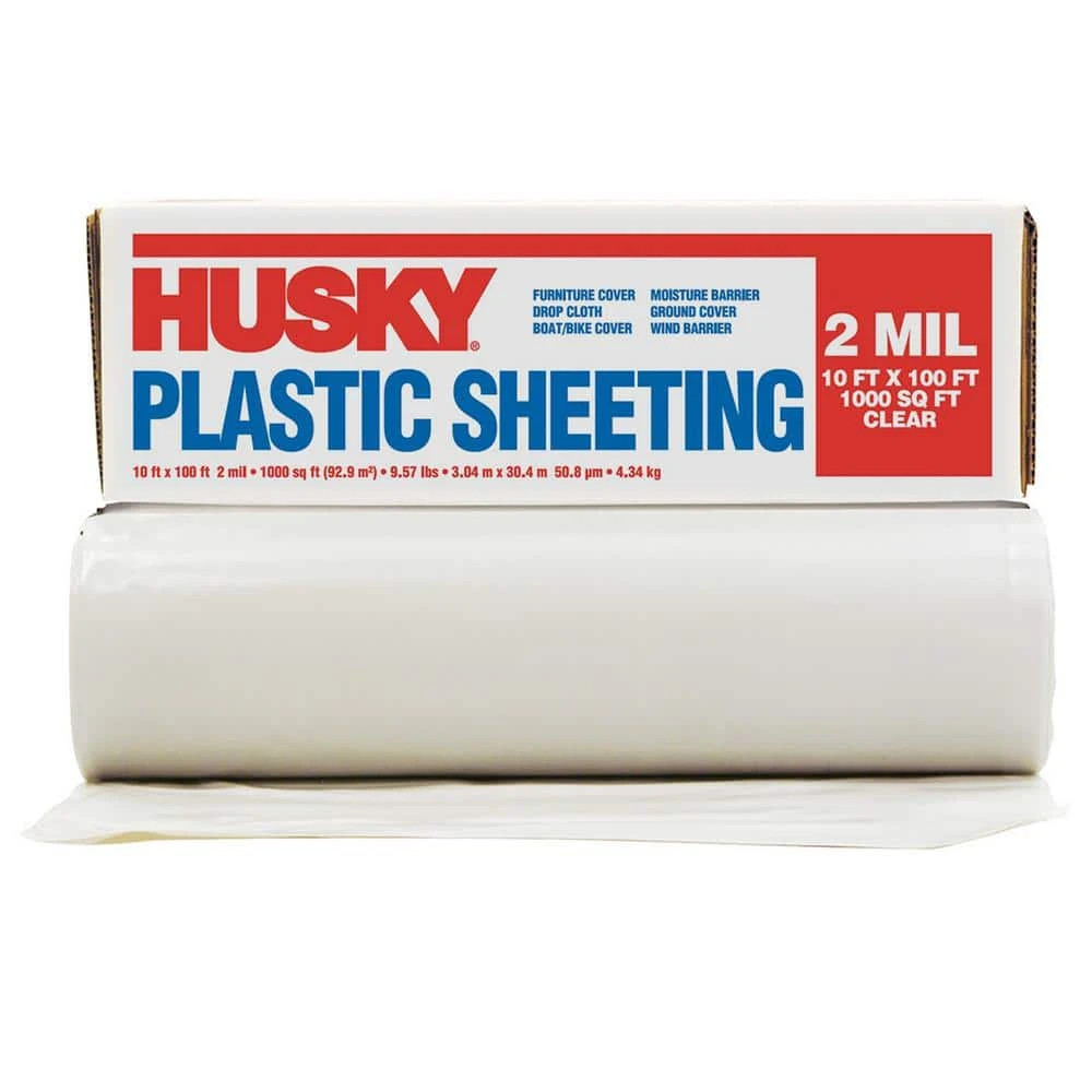 Husky 10 Ft. X 100 Ft. Clear 2 Mil Plastic Sheeting (Pallet Of 126 Rolls) 1 Husky 10 Ft. X 100 Ft. Clear 2 Mil Plastic Sheeting (Pallet Of 126 Rolls)