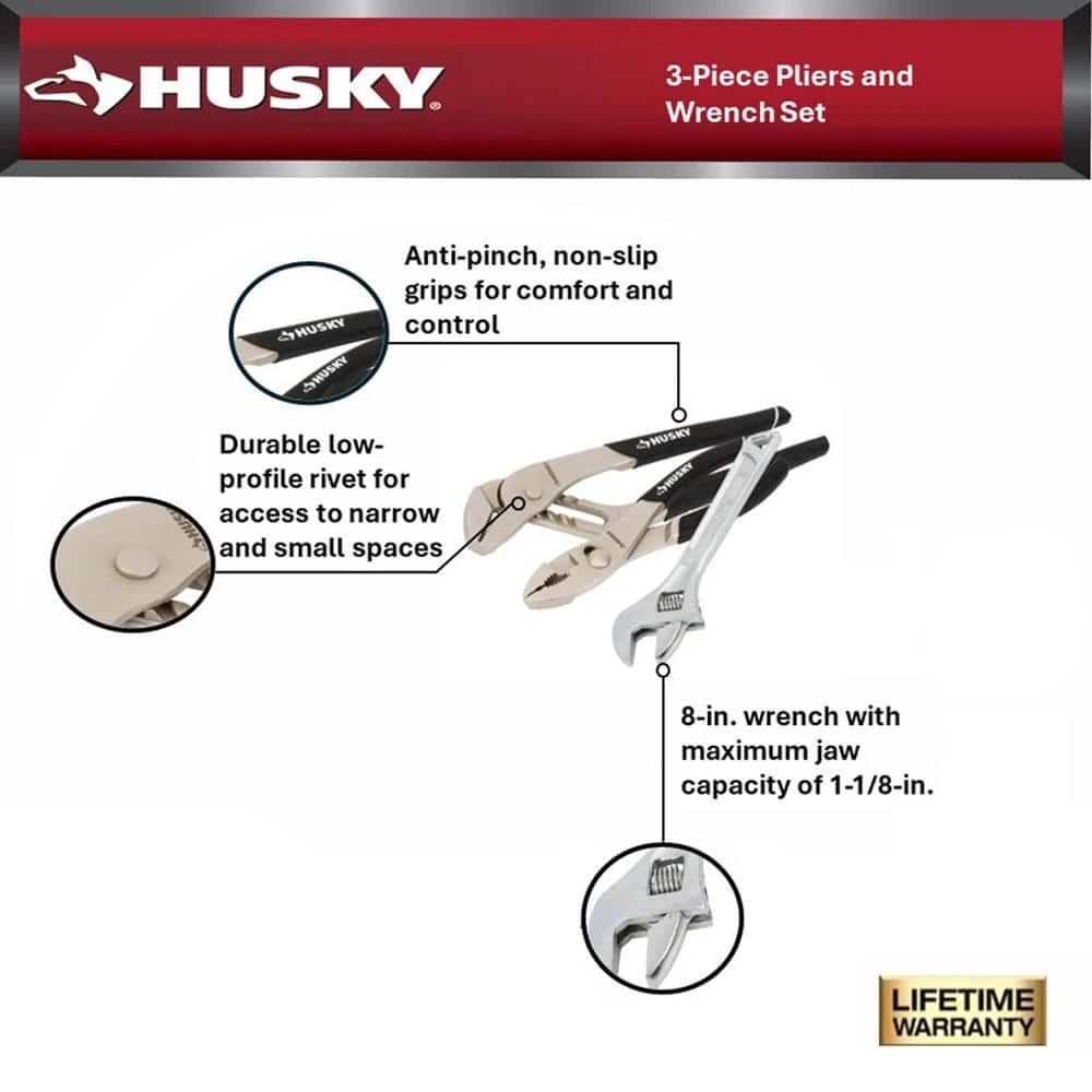 Husky 3-Piece Pliers And Wrench Set 2 Husky 3-Piece Pliers And Wrench Set - Image 2