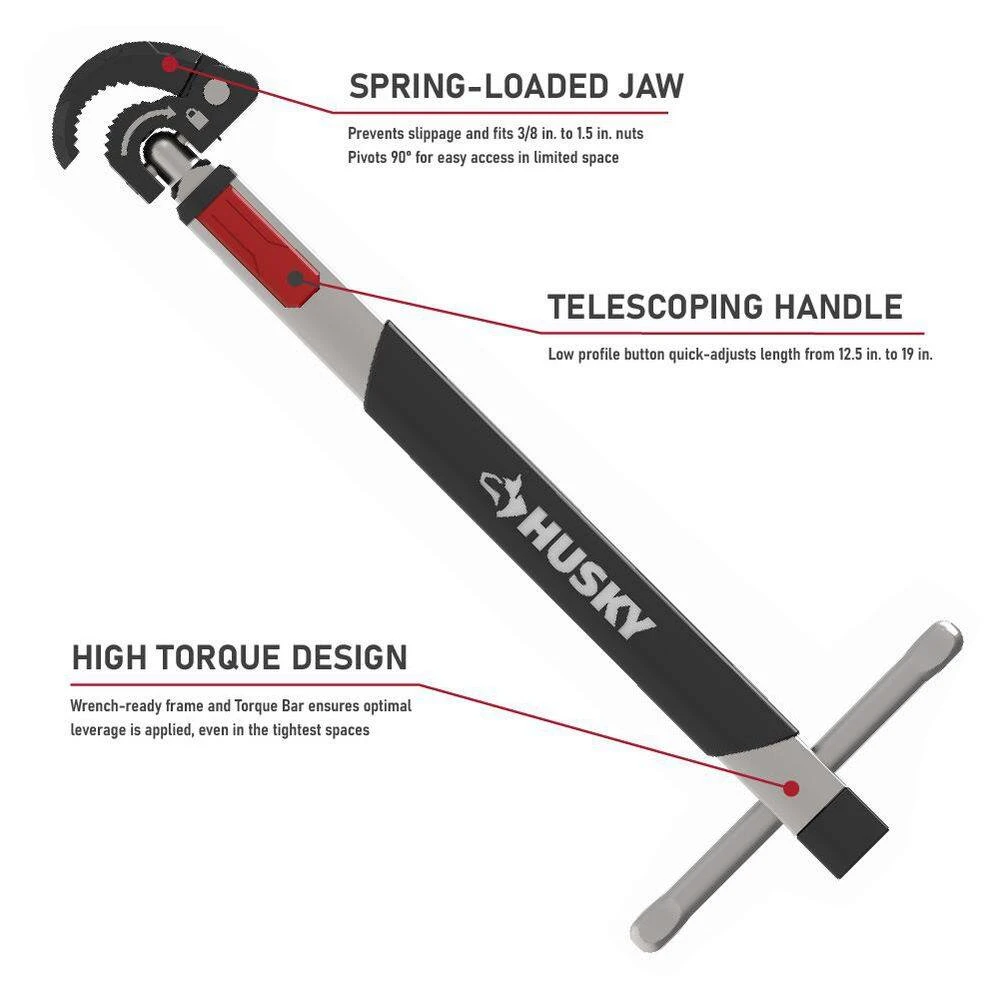 Husky 1-1/2 In. Quick-Release Telescoping Basin Wrench 4 Husky 1-1/2 In. Quick-Release Telescoping Basin Wrench - Image 4