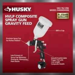 Husky Gravity Feed Composite HVLP Spray Gun -Husky Shop husky pneumatic paint sprayers h4850ghvsg 4f 1000