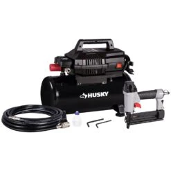 Husky 4 Gal. 175 PSI Electric Oil-Free High Performance Air Compressor With 25 Ft. Air Hose And 2-in-1 Brad Nailer/Stapler