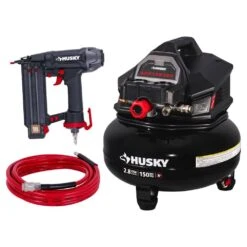 Husky HSKY 6 Gal. 150 PSI Portable Electric Pancake Air Compressor W/18GA Brad Nailer And Hose
