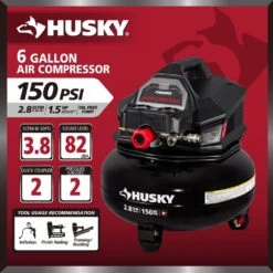 Husky HSKY 6 Gal. 150 PSI Portable Electric Pancake Air Compressor W/18GA Brad Nailer And Hose -Husky Shop husky portable air compressors 02106415a a0 1000
