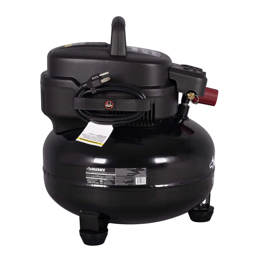 Husky 6 Gal. 175 PSI Electric Oil-Free High Performance Jobsite Pancake Air Compressor With Dual Gauges And 2-Quick Couplers 3 Husky 6 Gal. 175 PSI Electric Oil-Free High Performance Jobsite Pancake Air Compressor With Dual Gauges And 2-Quick Couplers - Image 3