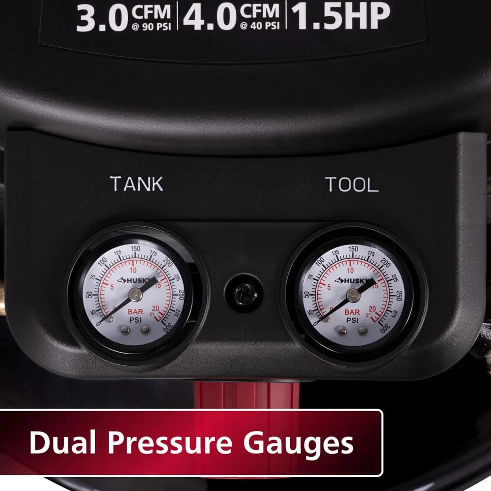 Husky 6 Gal. 175 PSI Electric Oil-Free High Performance Jobsite Pancake Air Compressor With Dual Gauges And 2-Quick Couplers 8 Husky 6 Gal. 175 PSI Electric Oil-Free High Performance Jobsite Pancake Air Compressor With Dual Gauges And 2-Quick Couplers - Image 8