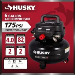 Husky 6 Gal. 175 PSI Electric Oil-Free High Performance Jobsite Pancake Air Compressor With Dual Gauges And 2-Quick Couplers 16 Husky 6 Gal. 175 PSI Electric Oil-Free High Performance Jobsite Pancake Air Compressor With Dual Gauges And 2-Quick Couplers -Husky Shop husky portable air compressors 0210646 a0 1000