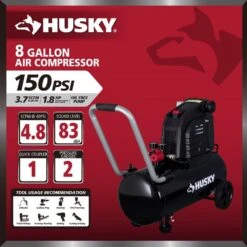 Husky 8 Gal. 150 PSI Portable Electric Oil-Free Horizontal Hotdog Air Compressor With Rubber Wheels And 1-Quick Coupler -Husky Shop husky portable air compressors 0300816 a0 1000