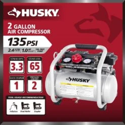 Husky 2 Gal. 135 PSI Portable Electric Oil-Free Quiet Jobsite Air Compressor With Dual Pressure Gauges And 1-Quick Coupler -Husky Shop husky portable air compressors 3300241a a0 1000