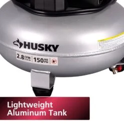 Husky 6 Gal. 150 PSI Portable Electric Oil-Free Quiet Jobsite Pancake Air Compressor With Aluminum Tank And 2-Quick Couplers -Husky Shop husky portable air compressors 3310643 77 1000