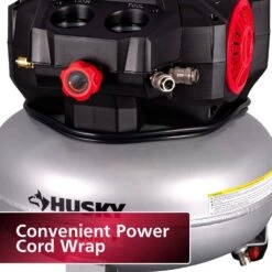 Husky 6 Gal. 150 PSI Portable Electric Oil-Free Quiet Jobsite Pancake Air Compressor With Aluminum Tank And 2-Quick Couplers -Husky Shop husky portable air compressors 3310643 d4 1000