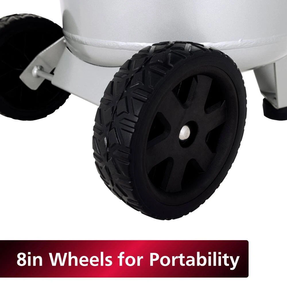 Husky 27 Gal.165 PSI Vertical Electric Oil-Free Quiet Auto/Workshop Air Compressor With Dual Gauges And 2-Quick Couplers 12 Husky 27 Gal.165 PSI Vertical Electric Oil-Free Quiet Auto/Workshop Air Compressor With Dual Gauges And 2-Quick Couplers - Image 12