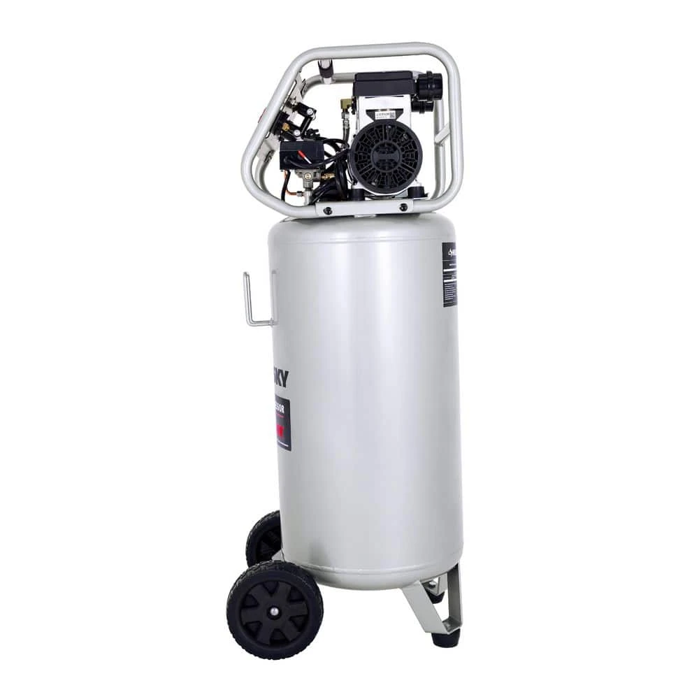 Husky 27 Gal.165 PSI Vertical Electric Oil-Free Quiet Auto/Workshop Air Compressor With Dual Gauges And 2-Quick Couplers 2 Husky 27 Gal.165 PSI Vertical Electric Oil-Free Quiet Auto/Workshop Air Compressor With Dual Gauges And 2-Quick Couplers - Image 2