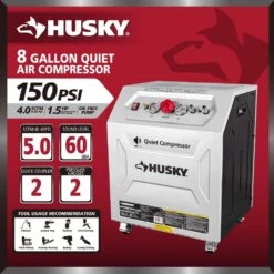 Husky 8 Gal. 150 PSI Electric Oil-Free Quiet Workshop Air Compressor In Sound Insulated Cabinet With 2-Quick Couplers -Husky Shop husky portable air compressors 3340841 a0 1000