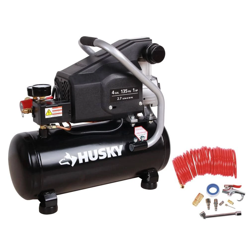 Husky 4 Gal. Portable Electric-Powered Air Compressor 1 Husky 4 Gal. Portable Electric-Powered Air Compressor